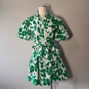 Jessica Simpson Green Floral Puffed Mini Dress SZ M